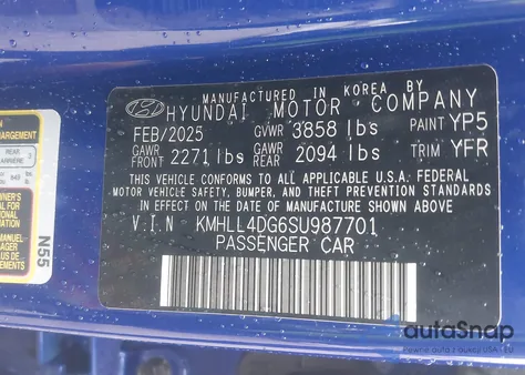 2025 Hyundai Elantra Se из США, поврежденный, VIN KMHLL4DG6SU987701